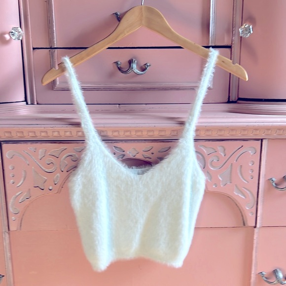 Fuzzy baby blue soft cardigan crop tank cami sweater set - Picture 2 of 8